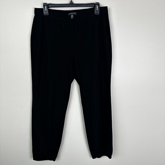 EILEEN FISHER Pants Size Small P Crepe Pull On Elastic Waist Black Pockets - Picture 1 of 9